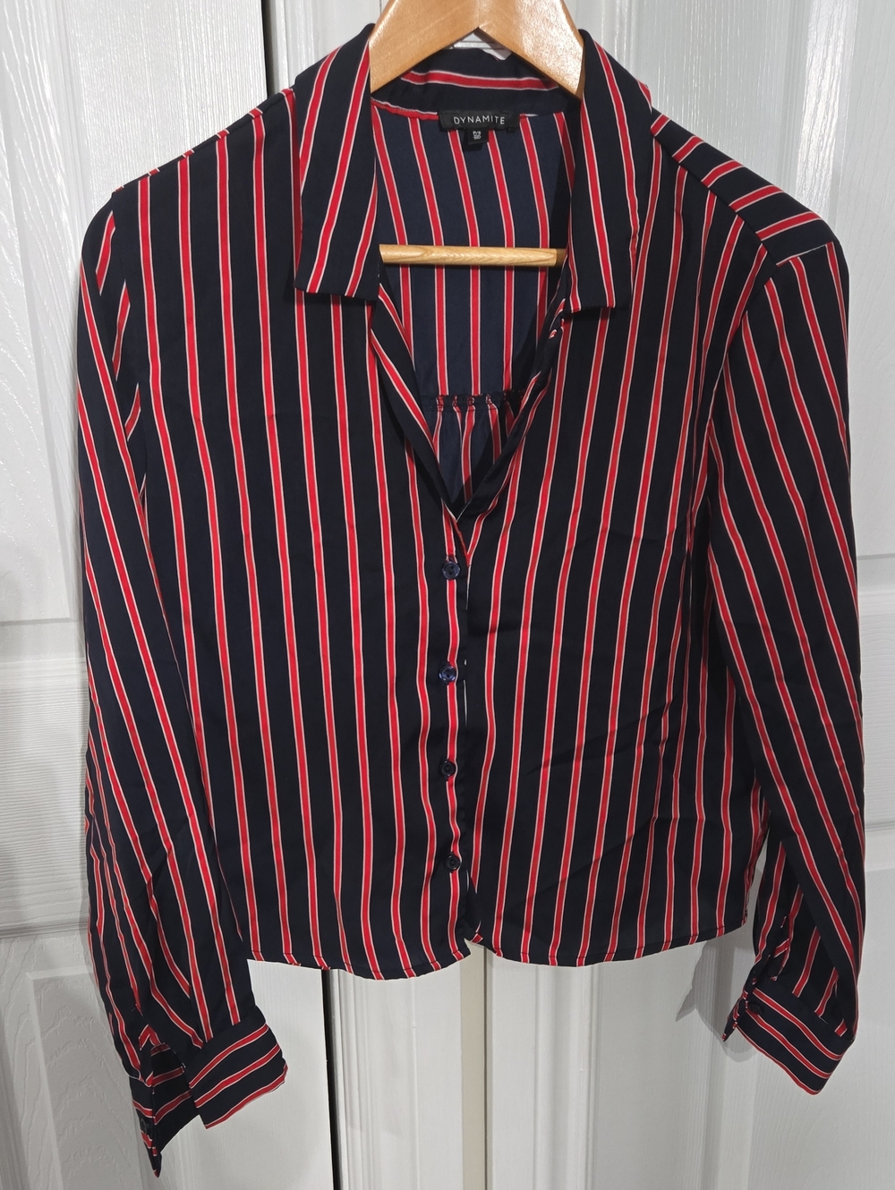 Dynamite Navy Striped Button-Down Shirt with Red & White Stripes